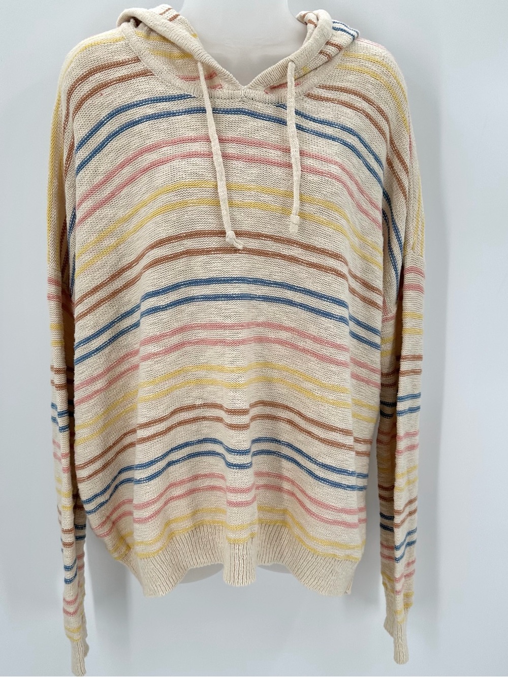 Stitches & Stripes Light Sweater Hooded Pullover Womens XL Cream Beige Striped